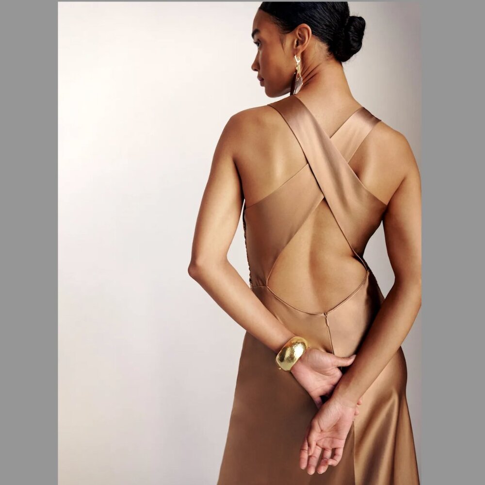 Reformation Casette Silk Dress in Croissant - Size 2